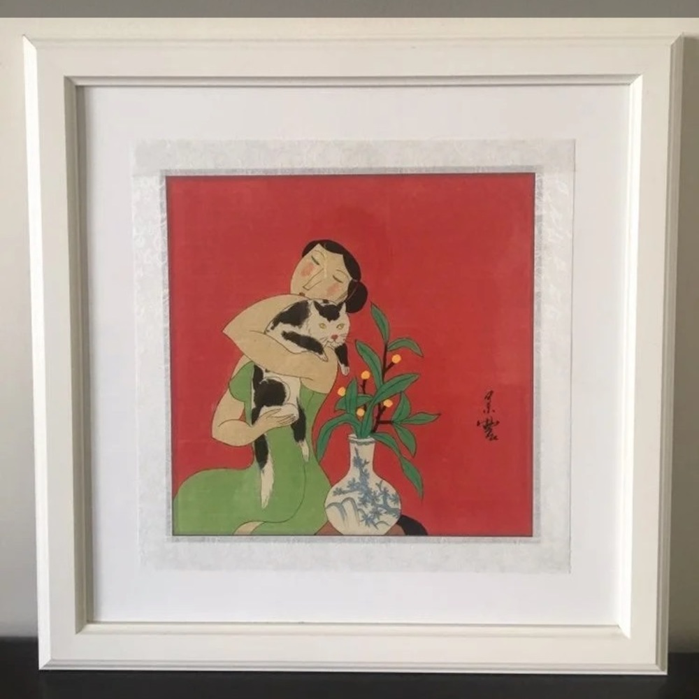 Framed Asian art on silk